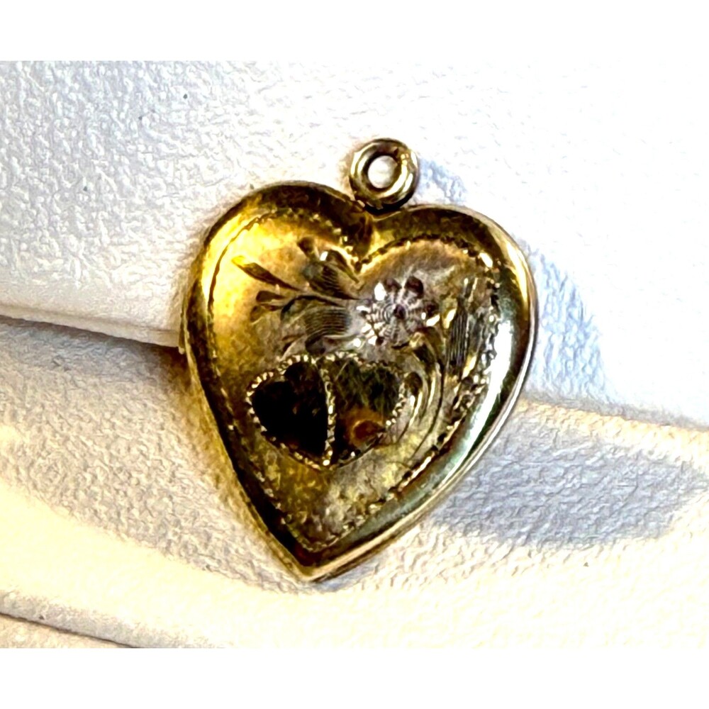 Vintage AL Co 1/20 12K GF Gold Filled Sterling Engraved Heart Locket 3.58g